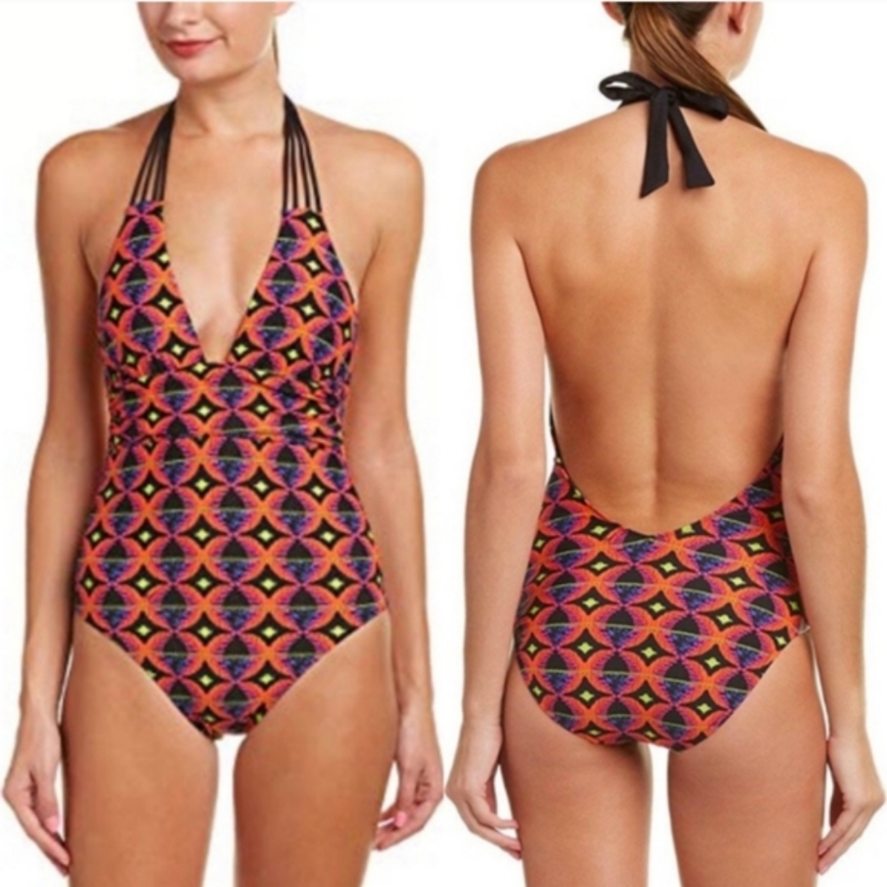 NWT Trina Turk Women's Africana Low Back Halter Swimsuit One-piece Size 10